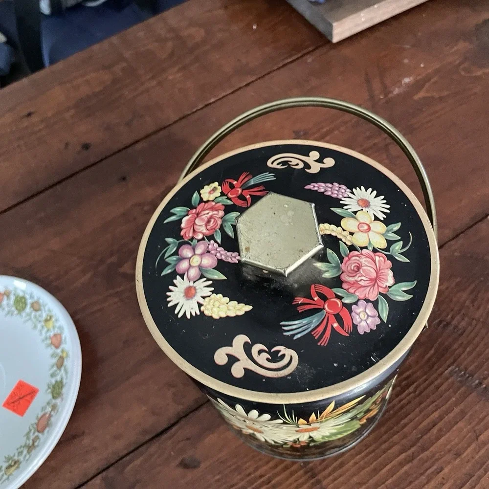 Vintage Floral Embossed Tin Pail Bucket W/ Lid Murray Allen Confections 5.5